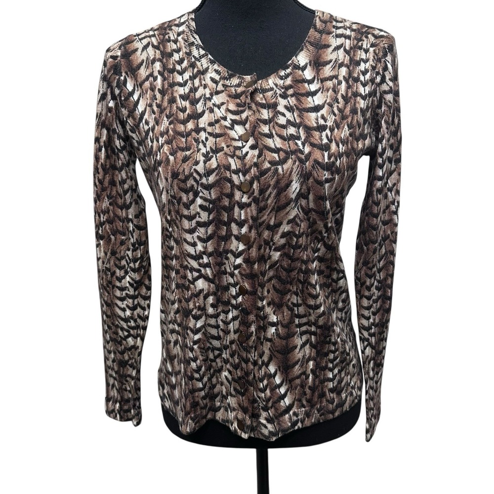 TALBOT'S Petites S 100%‎ Merino Wool Cardigan Leopard Long Sleeve  Soft Girl